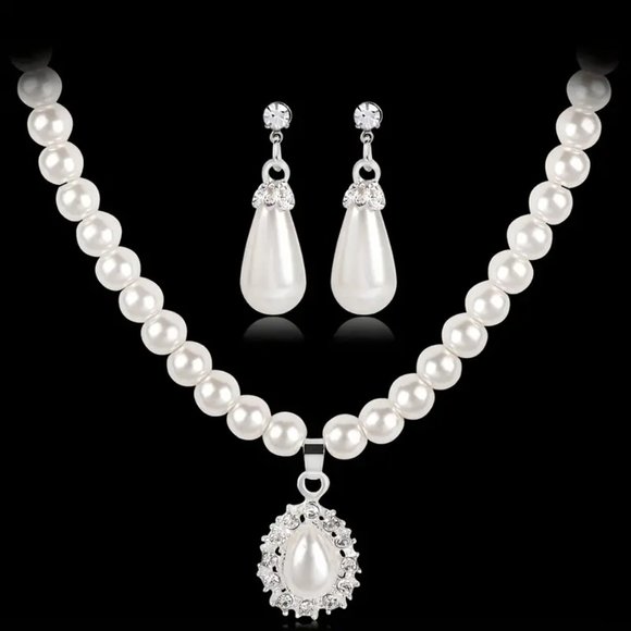 Vintage Stylish Faux Pearl Earrings & Necklace Set Jewelry - Picture 6 of 6